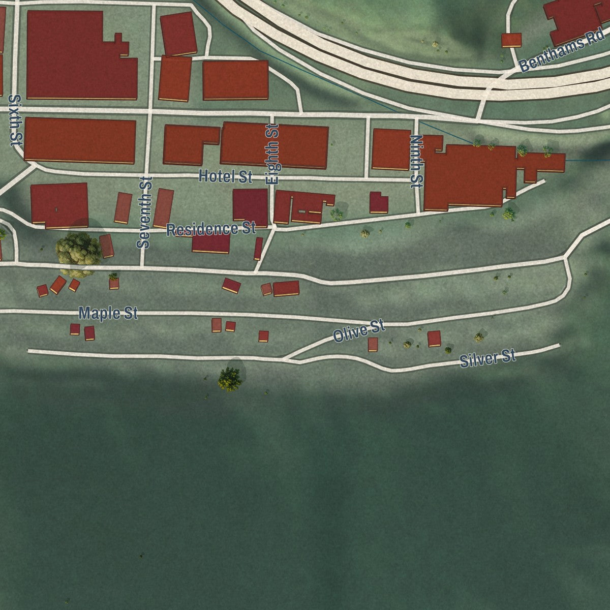 Second close-up of the map of Wallace, Idaho print showing more streets and buildings