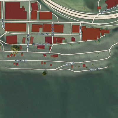 Second close-up of the map of Wallace, Idaho print showing more streets and buildings
