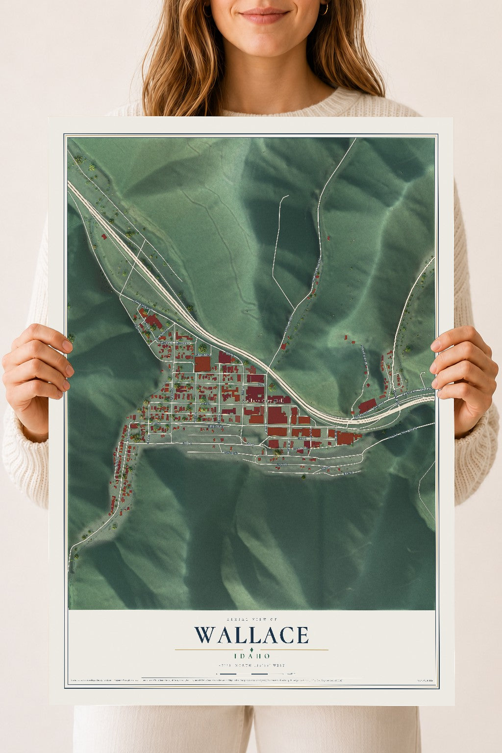 Map of Wallace, Idaho, 18 x 24 inch unframed archival matte print