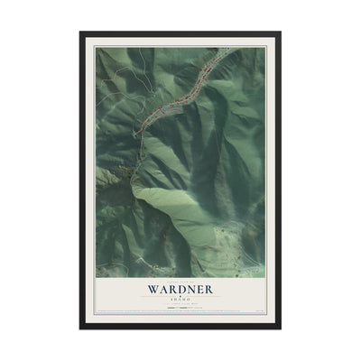 Map of Wardner, Idaho, 12 x 18 inch print in a black wood frame