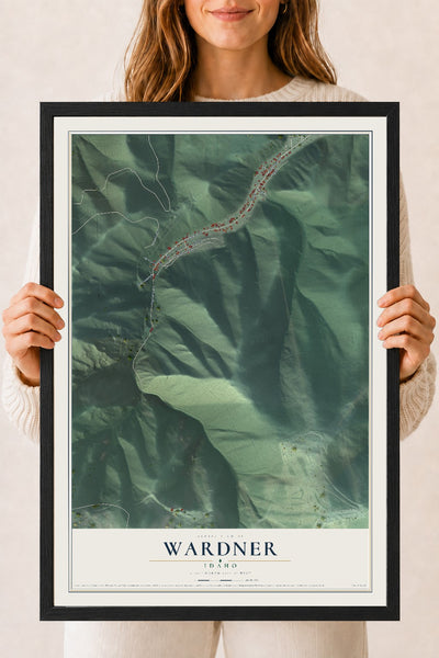 Map of Wardner, Idaho, 18 x 24 inch print in a black wood frame