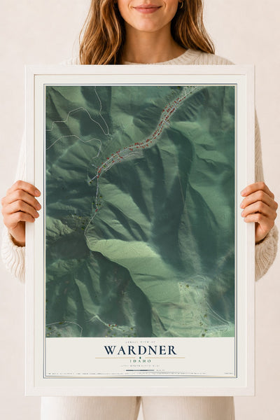 Map of Wardner, Idaho, 18 x 24 inch print in a white wood frame