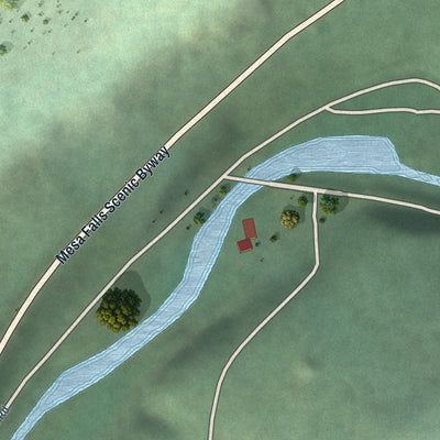 Close-up of the map of Warm River, Idaho print showing street and building detail