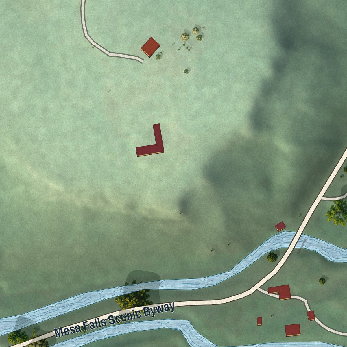 Second close-up of the map of Warm River, Idaho print showing more streets and buildings