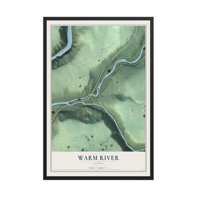 Map of Warm River, Idaho, 12 x 18 inch print in a black wood frame