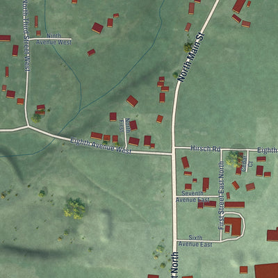 Second close-up of the map of Weippe, Idaho print showing more streets and buildings