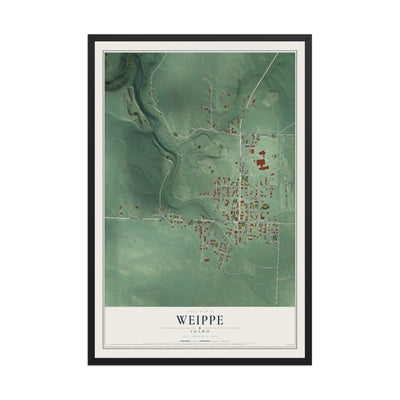 Map of Weippe, Idaho, 12 x 18 inch print in a black wood frame