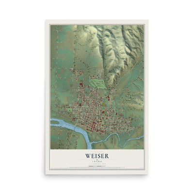 Map of Weiser, Idaho, 12 x 18 inch unframed archival matte print