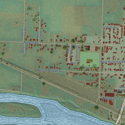 Second close-up of the map of Weiser, Idaho print showing more streets and buildings