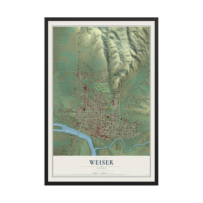 Map of Weiser, Idaho, 12 x 18 inch print in a black wood frame