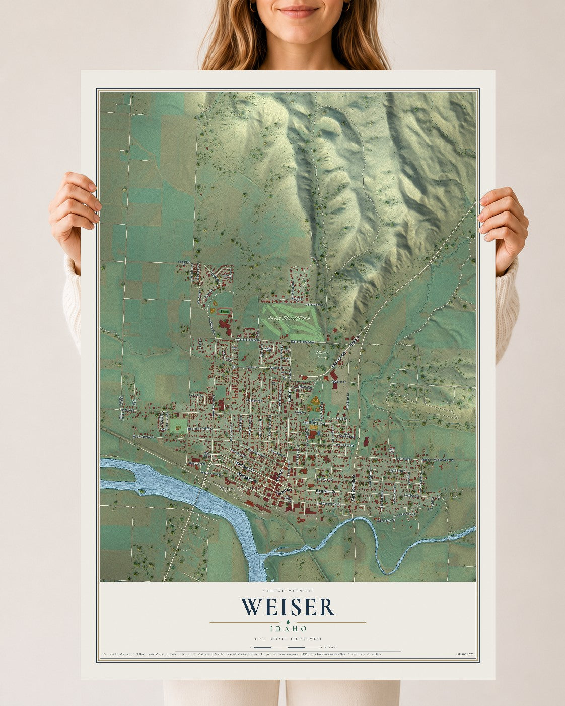 Map of Weiser, Idaho, 24 x 36 inch unframed archival matte print