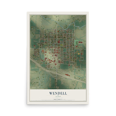 Map of Wendell, Idaho, 12 x 18 inch unframed archival matte print