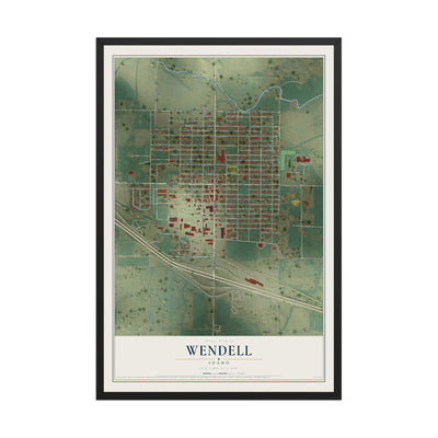 Map of Wendell, Idaho, 12 x 18 inch print in a black wood frame