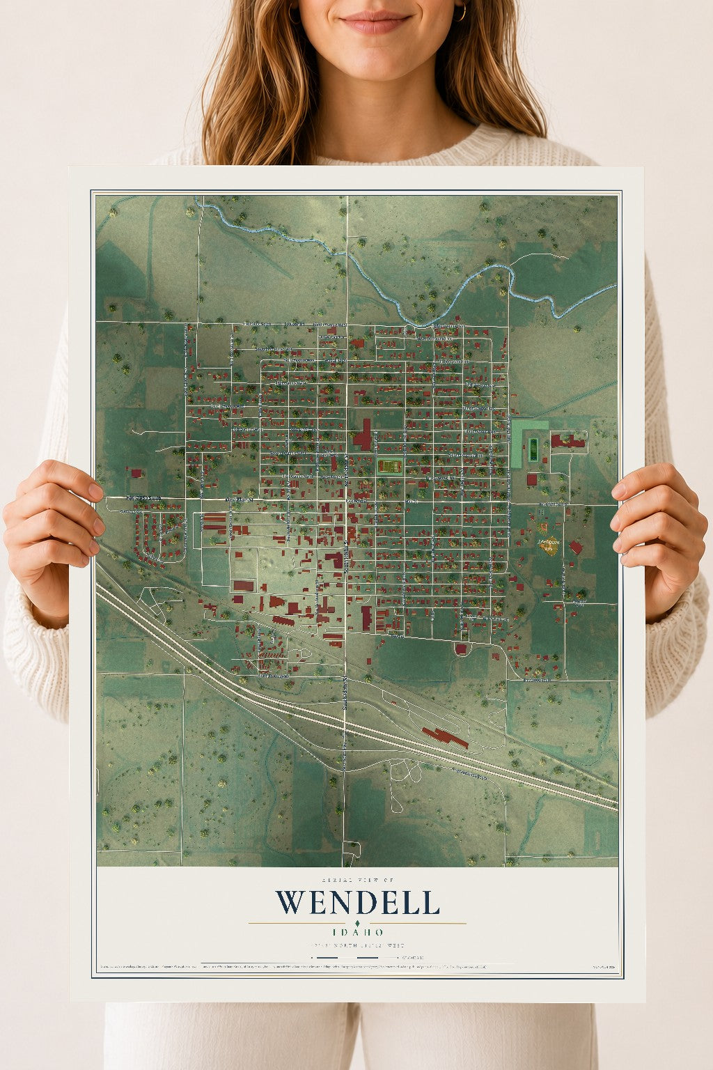 Map of Wendell, Idaho, 18 x 24 inch unframed archival matte print