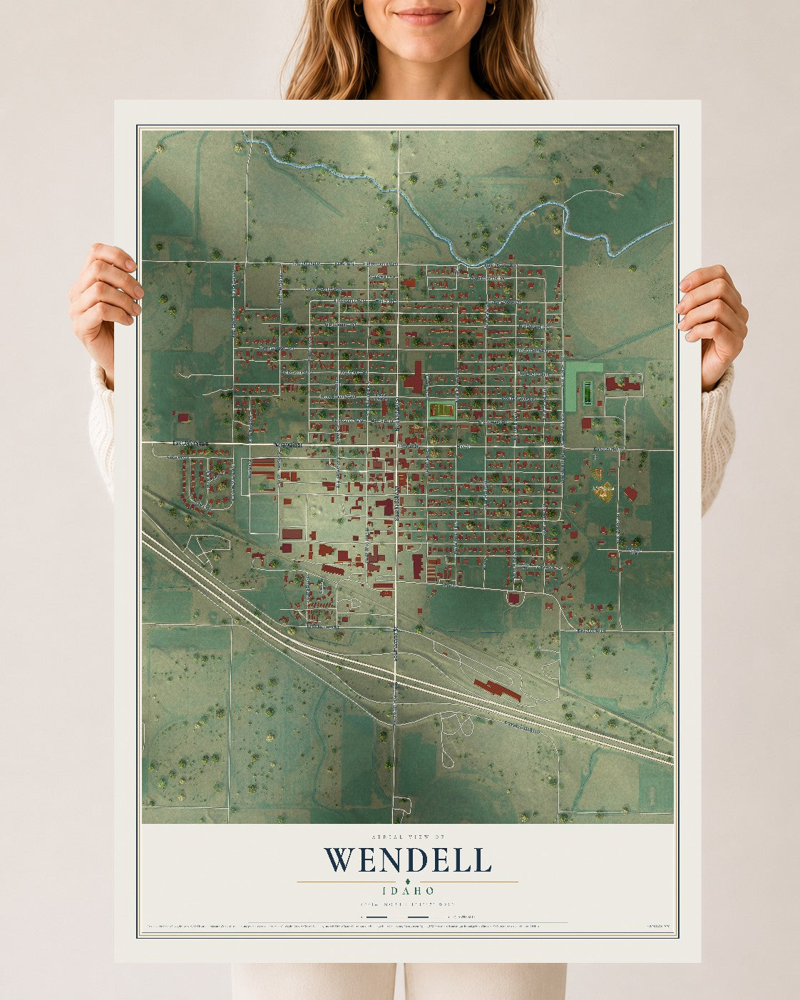 Map of Wendell, Idaho, 24 x 36 inch unframed archival matte print
