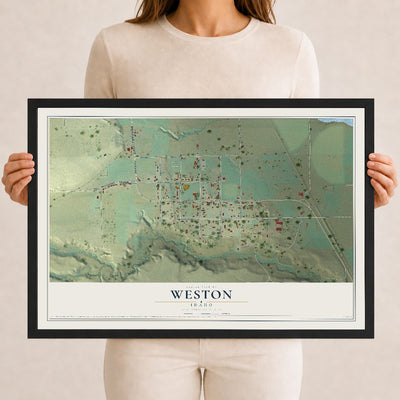 Map of Weston, Idaho, 12 x 18 inch print in a black wood frame