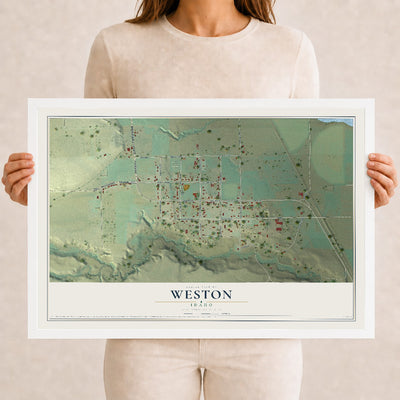 Map of Weston, Idaho, 12 x 18 inch print in a white wood frame