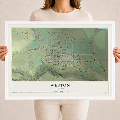 Map of Weston, Idaho, 18 x 24 inch print in a white wood frame