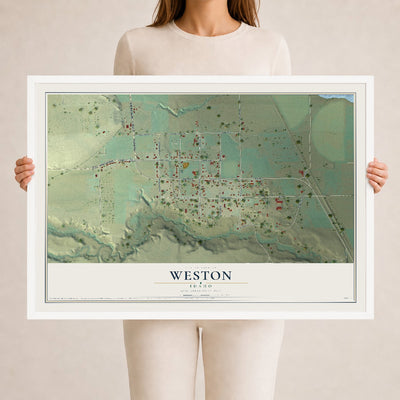 Map of Weston, Idaho, 24 x 36 inch print in a white wood frame