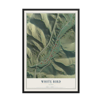 Map of White Bird, Idaho, 12 x 18 inch print in a black wood frame