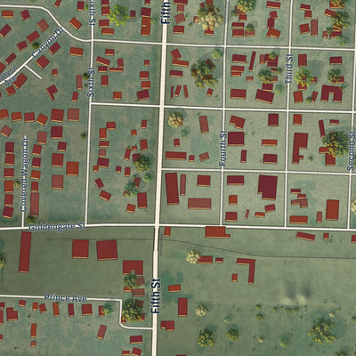 Close-up of the map of Wilder, Idaho print showing street and building detail