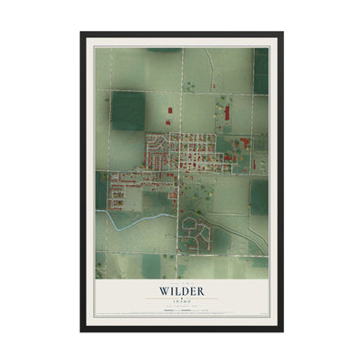 Map of Wilder, Idaho, 12 x 18 inch print in a black wood frame