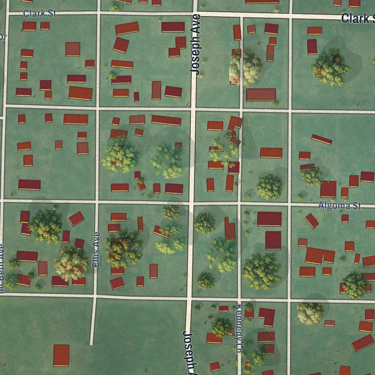 Second close-up of the map of Winchester, Idaho print showing more streets and buildings