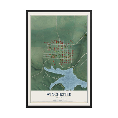 Map of Winchester, Idaho, 12 x 18 inch print in a black wood frame