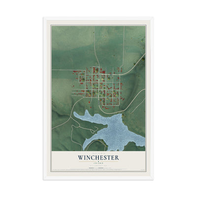 Map of Winchester, Idaho, 12 x 18 inch print in a white wood frame