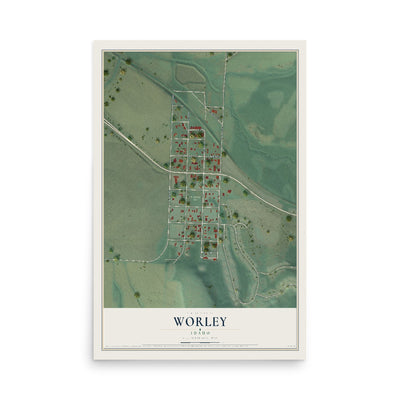 Map of Worley, Idaho, 12 x 18 inch unframed archival matte print
