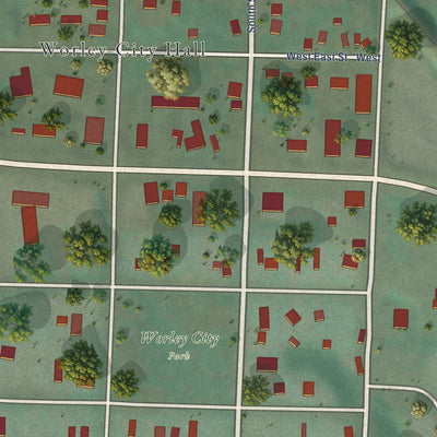 Close-up of the map of Worley, Idaho print showing street and building detail