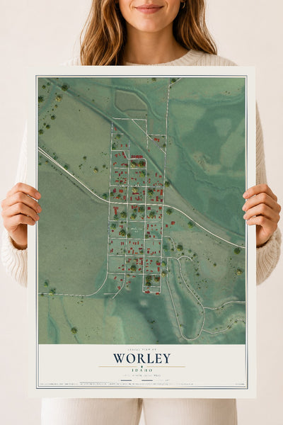 Map of Worley, Idaho, 18 x 24 inch unframed archival matte print