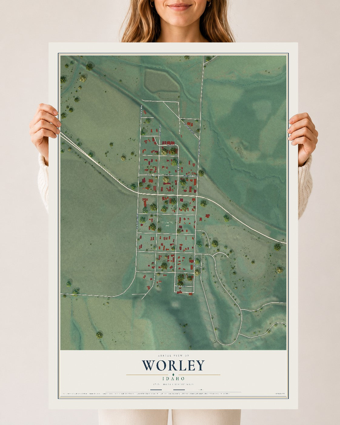 Map of Worley, Idaho, 24 x 36 inch unframed archival matte print