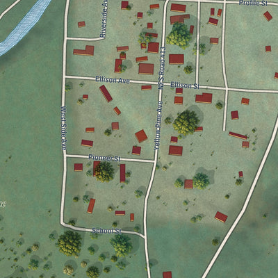 Close-up of the map of Yellow Pine, Idaho print showing street and building detail