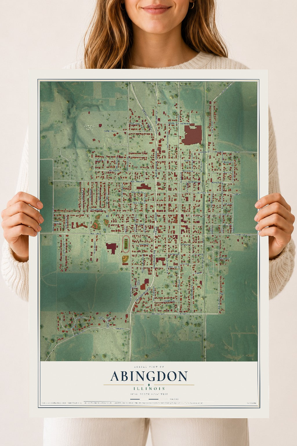 Map of Abingdon, Illinois, 18 x 24 inch unframed archival matte print