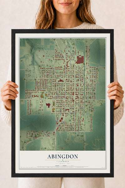 Map of Abingdon, Illinois, 18 x 24 inch print in a black wood frame