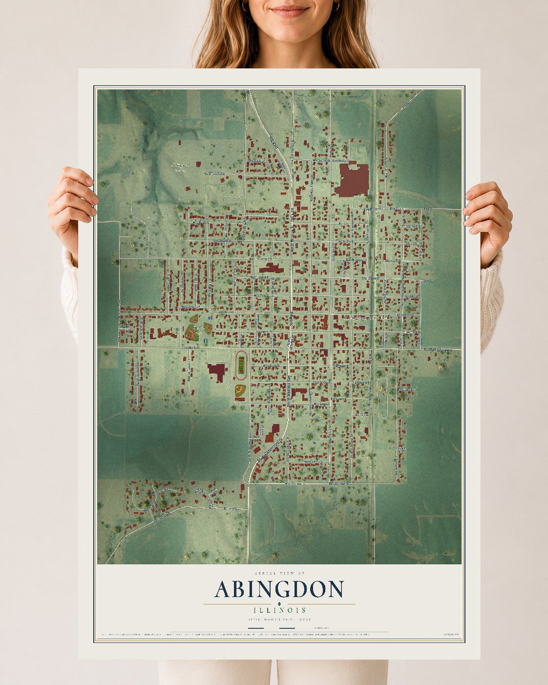Map of Abingdon, Illinois, 24 x 36 inch unframed archival matte print