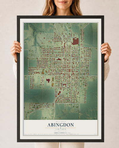 Map of Abingdon, Illinois, 24 x 36 inch print in a black wood frame