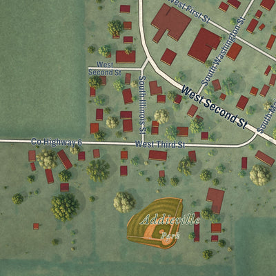 Second close-up of the map of Addieville, Illinois print showing more streets and buildings