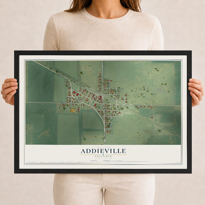 Map of Addieville, Illinois, 12 x 18 inch print in a black wood frame