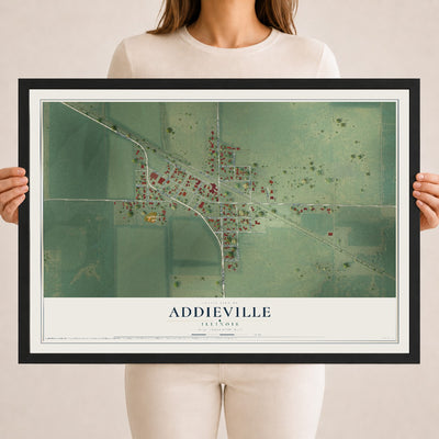 Map of Addieville, Illinois, 18 x 24 inch print in a black wood frame