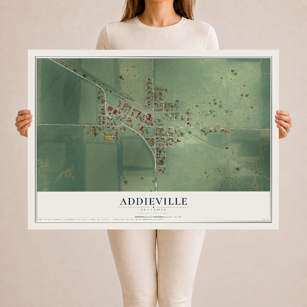 Map of Addieville, Illinois, 24 x 36 inch unframed archival matte print