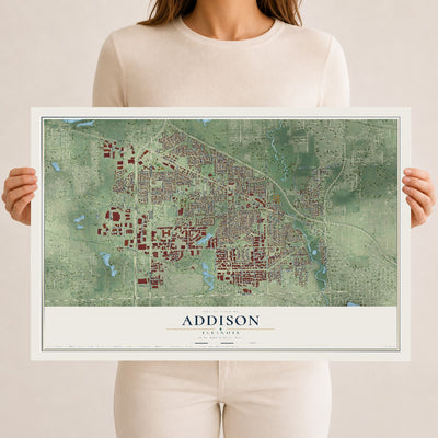 Map of Addison, Illinois, 12 x 18 inch unframed archival matte print