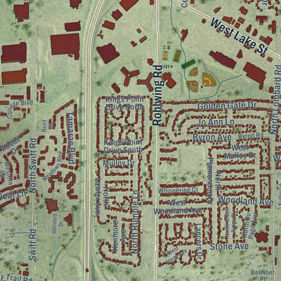 Second close-up of the map of Addison, Illinois print showing more streets and buildings