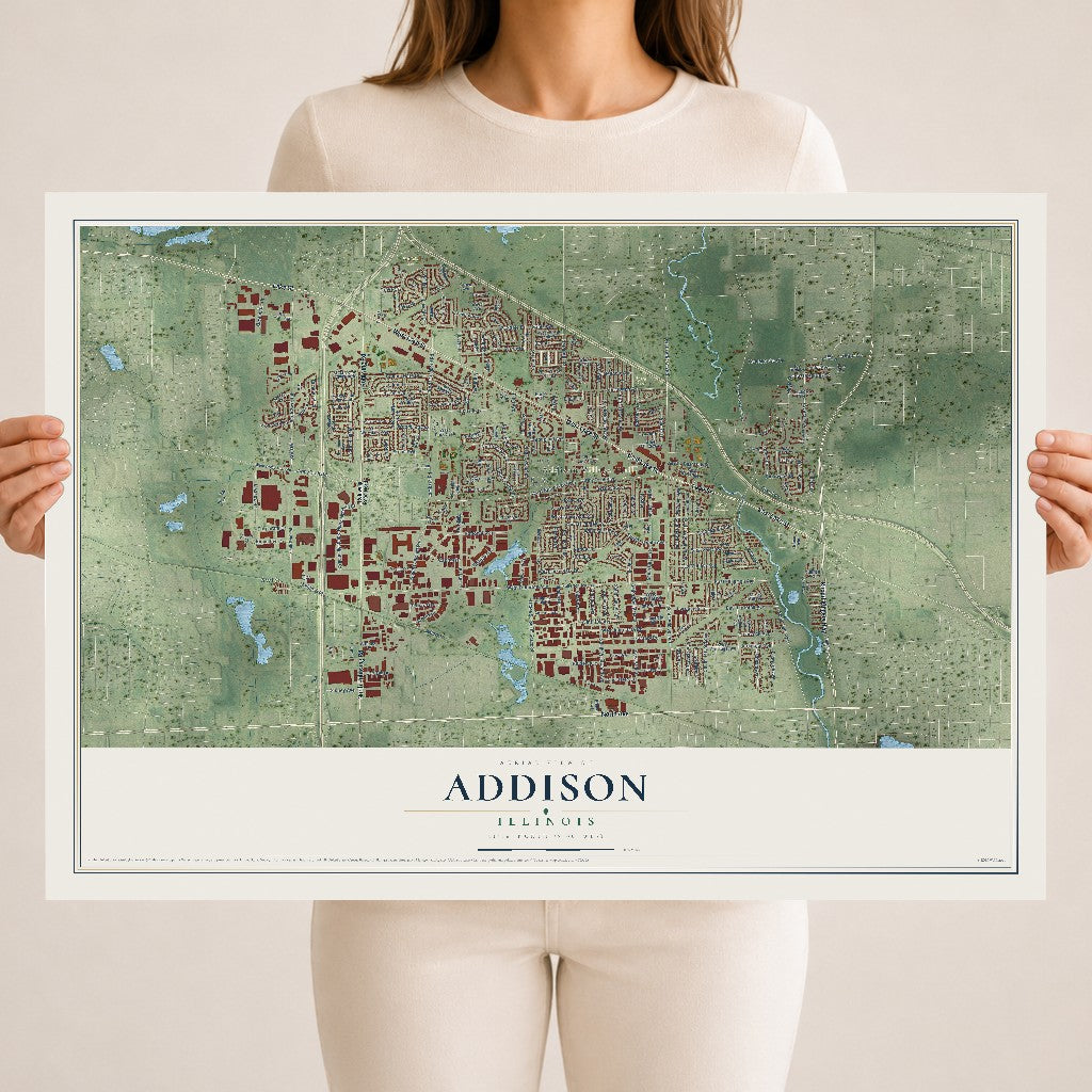 Map of Addison, Illinois, 18 x 24 inch unframed archival matte print
