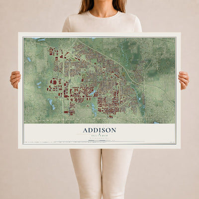 Map of Addison, Illinois, 24 x 36 inch unframed archival matte print