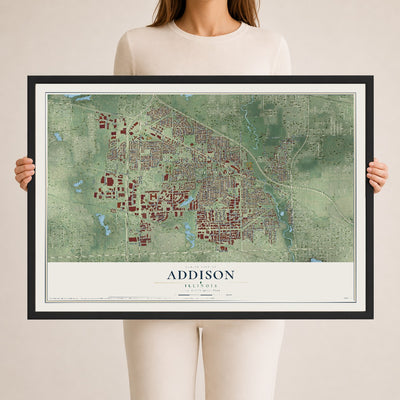 Map of Addison, Illinois, 24 x 36 inch print in a black wood frame