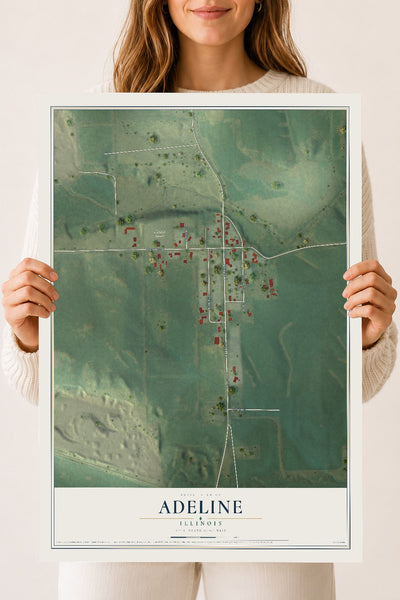 Map of Adeline, Illinois, 18 x 24 inch unframed archival matte print