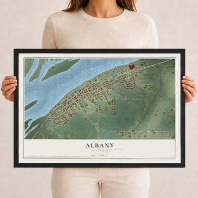 Map of Albany, Illinois, 12 x 18 inch print in a black wood frame
