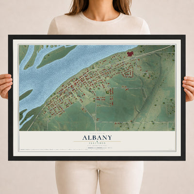 Map of Albany, Illinois, 18 x 24 inch print in a black wood frame